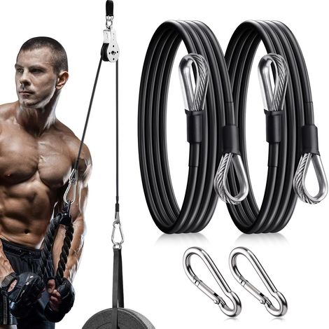 2 câbles en acier inoxydable de 1 mètre de long, adaptés comme rallonges pour les appareils de fitness, équipés de 2 mousquetons à d (1/5)