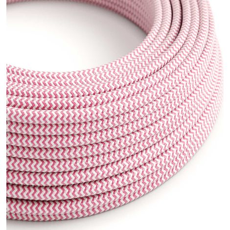 Creative-Cables, Cavo elettrico rivestito in tessuto, 2 x 0,75 mm², 50 m, ZigZag Fucsia-Bianco RZ08, Rotondo, Effetto seta