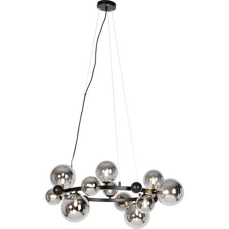 Art Deco Pendant Light Black with Smoke Glass 12-Light - David