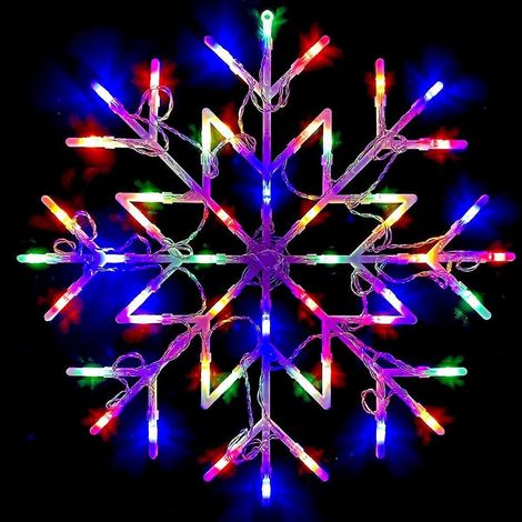 50 LED-Lichterketten in Form von blinkenden Schneeflocken, Fenstersilhouette, festliche Weihnachts- und Neujahrsdekoration (mehrfarbig)