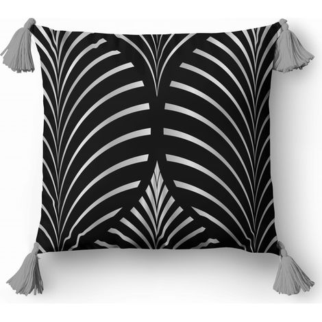 Coussin décoratif 45x45 cm, mosaïque graphite et argent style bohème (1/2)
