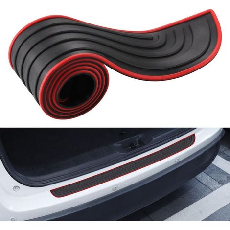 Car Bumper Protector, 90cm x 7cm Rubber Load Sill Protector, Self-Adhesive Rear Bumper Protector, Compatible with Most Cars, Black + Red (1/5)