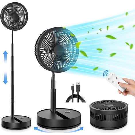 Oszillierender tragbarer Standventilator, leise, mit Fernbedienung, 22,9 cm, faltbarer Stand-/Couchtischventilator, 4 Modi/Timer, 7200 mAh, per USB wiederaufladbar, Standventilator für Schlafzimmer un