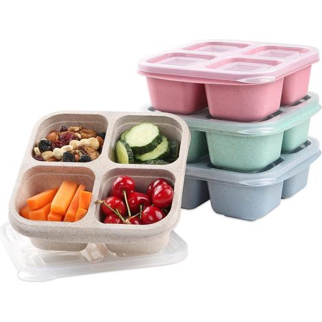 4-teiliges Snackbox-Set – Wiederverwendbare Lunchboxen mit 4 Fächern, ideal für Schule, Arbeit und Reisen (1/5)