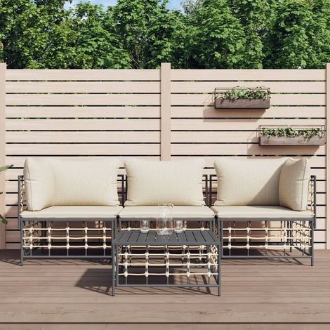 4-tlg. Garten-Lounge-Set mit Kissen Anthrazit Poly Rattan vidaXL (1/5)
