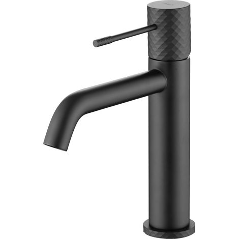 IMEX Miscelatore monocomando per lavabo nero opaco in ottone e zama con cartuccia ceramica Ø26 mm e tubi flessibili 3-8 serie GENOVA Imex-BDG053-1NG