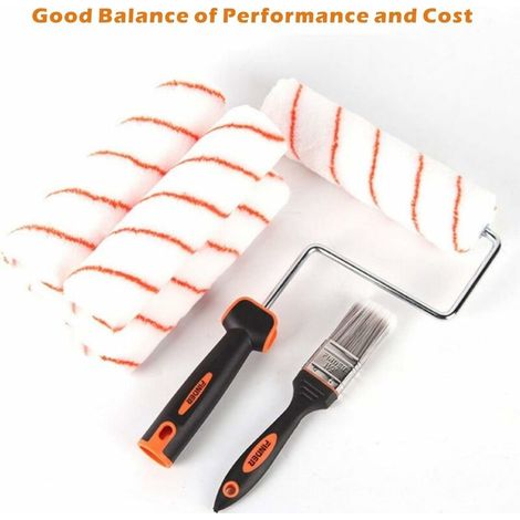 Lot de 5 rouleaux de peinture professionnels 22,9 cm – 100 % polyester – Cadre de rouleau avec poignée TPR – Pinceau 3,8 cm – Plateau en ABS (1/4)