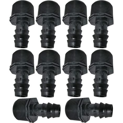 [Confezione da 10] Accessorio indispensabile per l'irrigazione a goccia: raccordo per tubo da 16 mm con filettatura maschio con parte filettata