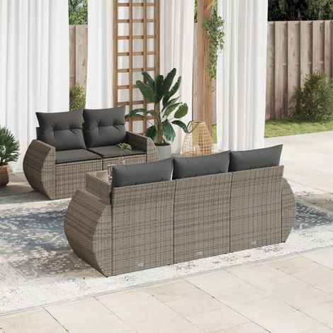 vidaXL 6 Piece Garden Sofa Set with Cushions Grey Poly Rattan (1/3)