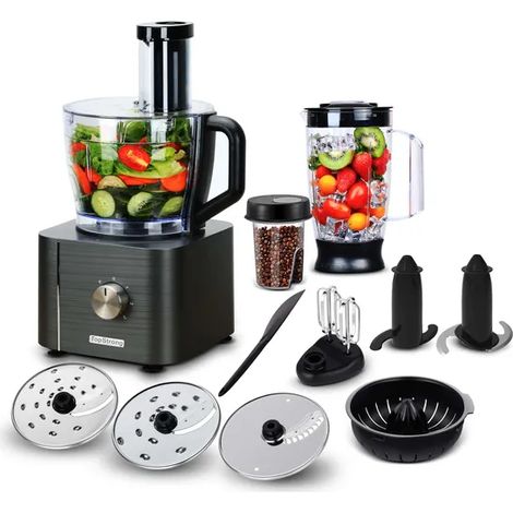 Robot Multifonction 1100W, Robot de Cuisine 3.2L avec Blender 1.5L, Hachoir, Pétrin, 3 Vitesses, Acier Inoxydable (1/5)