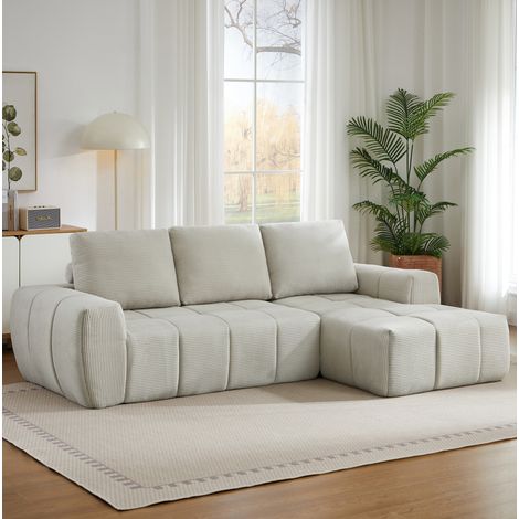 Ecksofa Beige Cord mit segmentiertem Design, abnehmbaren Kissen und montagefreier Nutzung (1/5)