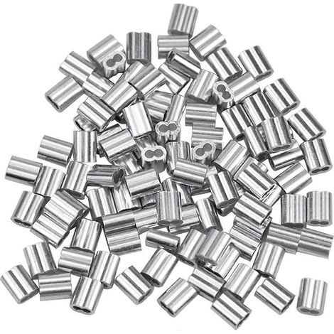 100 embouts en aluminium, embouts pour câbles en aluminium, clips de sertissage en aluminium, argent (1,5 mm / 0,06 pouce) (1/5)