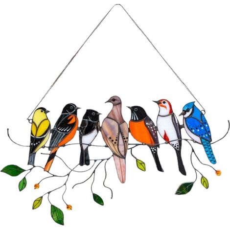 Décorations de fenêtre en forme d'oiseaux teintés, attrape-soleil pour fenêtre