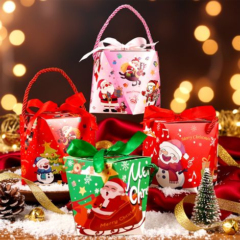 Boîte cadeau pour pomme de Noël – Style « Douce Nuit » (Lot de 20) – Motif dessin animé – Boîte portable en forme de losange (longueur 12 cm) – Ruban inclus (1/5)
