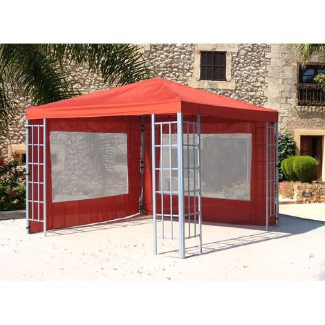 Rank Pavillon Set 3x3m Metall Garten Partyzelt Terra / Rotorange RAL 2001 mit 2 Seitenteilen mit Fenster