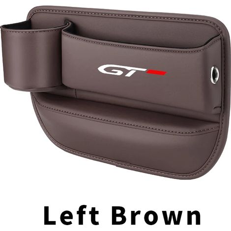 (Marron gauche) Boîte de rangement pour l'espace entre le siège et le porte-gobelet, compatible Peugeot GT 5008, 4008, 3008 et 308. Pochette pour téléphone et clés. Accessoires intérieurs en cuir. (1/5)