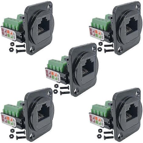 Adaptateur de bornier à vis pour montage en façade RJ45 femelle 5 broches, connecteur femelle RJ45 8P8C de type D vers bornier 8 broches (1/5)