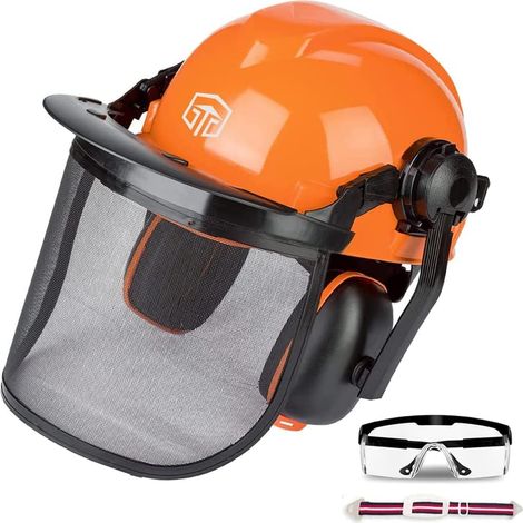 Casque de Sécurité 3 en 1 pour Tronçonneuse et Debroussailleuse - Visière en Maille d'Acier, Protection Auditive Casque de Protection Forestière (1/5)