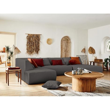 Onyx - canapé modulable panoramique d'angle gauche 7 places - en tissu - gris foncé