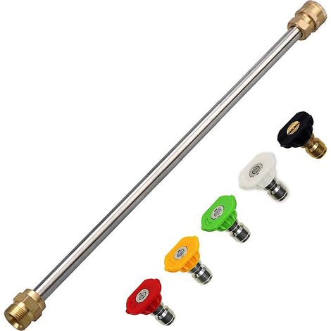 Lance Haute Pression M22 14mm, 38cm Baguette d'extension avec 5 Buses à Connexion Rapide, M22 Metric Thread Extension de Lance de Nettoyeur Haute Pression pour Kranzle Himore etc (1/5)