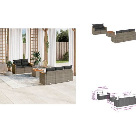 6-tlg. Garten-Sofagarnitur mit Kissen Grau Poly Rattan - Gartenmöbel - Outdoor Möbel - Rattan Gartenset - Esstisch Set - Lounge Sofa (1/3)