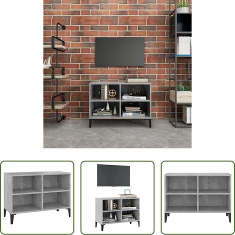 vidaXL Meuble tv avec 4 pieds - Meuble TV avec pieds en métal Gris béton 69,5x30x50 cm (1/5)