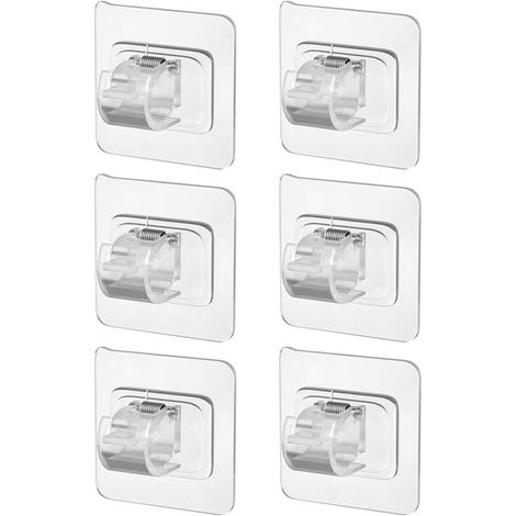 Tringle à rideaux avec supports autocollants - 6 pièces - Sans perçage - Pour rideau ou armoire - Polycarbonate - Support de crochet pour tringle à rideaux - Crochets autocollants pour tringle à ridea (1/5)