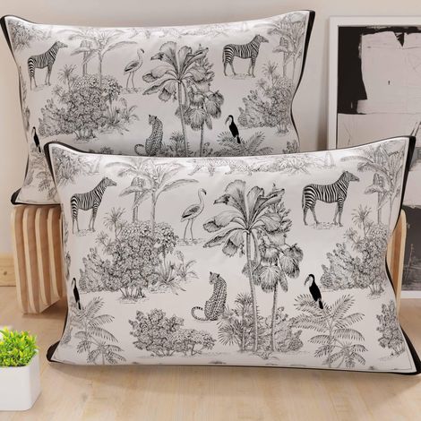 Lot de 2 Taies d'Oreillers 80x40 cm 100% Microfibre Hypoallergénique, Housse Oreiller Rectangulaire Animaux Blanc Noir, Paquet de 2