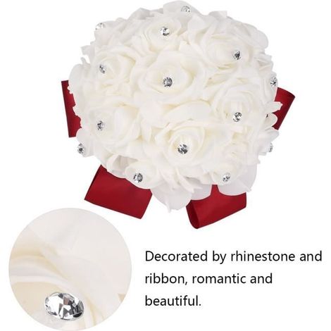 Bouquet de Mariée - - Vin Rouge - Fleurs Artificielles - Décoré de Strass - Élégance Chic