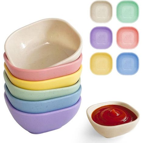 Set di 6 ciotoline di plastica da 128 ml (4,5 oz). Ciotoline in paglia di grano resistenti alla rottura per salse, piccole ciotoline di plastica, ciotoline per salse in vari colori, ciotoline per sals (1/2)
