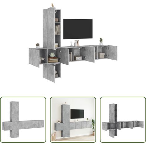 vidaXL Meuble TV - Unités murales TV 5 pcs gris béton bois d'ingénierie (1/5)