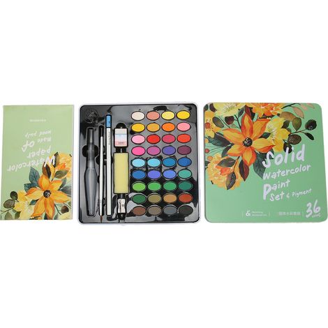 36 teintes d'aquarelle solides solubles avec pinceau, stylo rechargeable et éponge, forte pigmentation, jeu de peinture à l'eau (1/5)