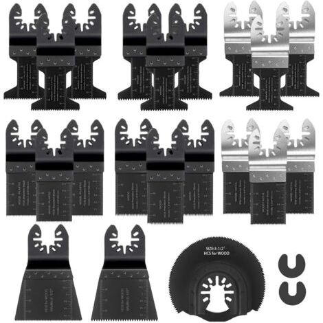 21Pcs Lames de Scie Oscillantes, Kit de Multi-Tool Oscillant Mixtes Universel Multifonctionnel Professionnel (Noir) (1/4)