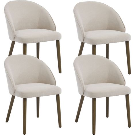 Wahson Sedie Set di 4, Cucina Sedie in Tessuto, Moderne Poltroncine con Gambe in Legno, Massiccio Sedie Imbottite per Sala, Beige