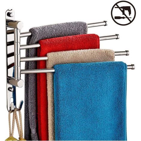 Vierarmiger, multifunktionaler, bohrfreier, drehbarer Handtuchhalter aus Edelstahl 304 für Toilette und Badezimmer (1/4)