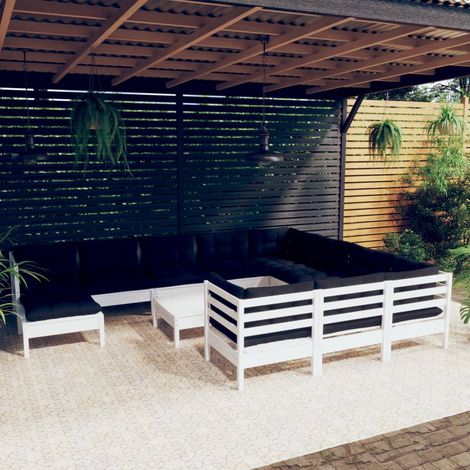 12-tlg. Garten-Lounge-Set mit Kissen Weiß Kiefernholz vidaXL (1/5)