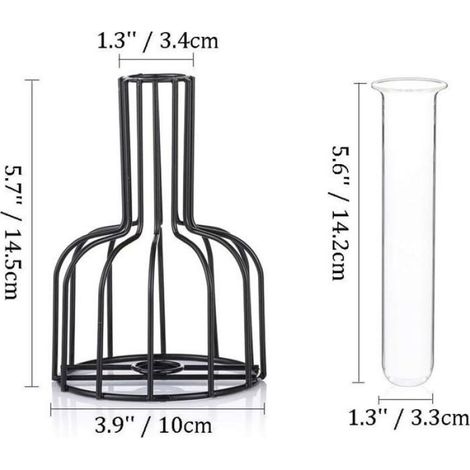 Mini Vase - Tube À Essai En Verre Avec Support Métallique Noir - Pour Fleurs Coupées Et Plantes Miniatures - Lot De 2 (1/5)