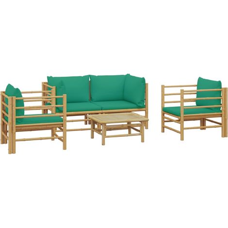 Mobili da giardino mobili da esterno Set di mobili da 5 pezzi con cuscini in bambù verde 020016507