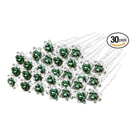 Crystal Hair Clips for Wedding Bridal Hair Accessories with Rhinestones and Rose Flower Hair Accessories (Green) (1/5)