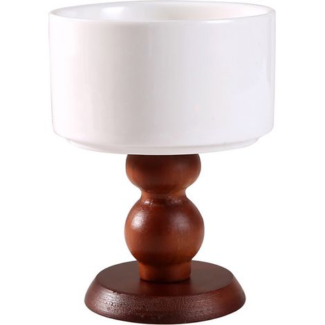 Bol de cerámica con base de madera natural, diseño moderno y estable, ideal para postres, ensaladas o velas decorativas en el hogar (1/5)