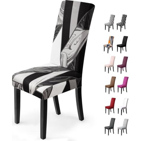 Stuhlhussen 6er-Pack Stretch Universal für Esszimmerstühle, abnehmbar, waschbar, geometrisch Schwarz (1/5)