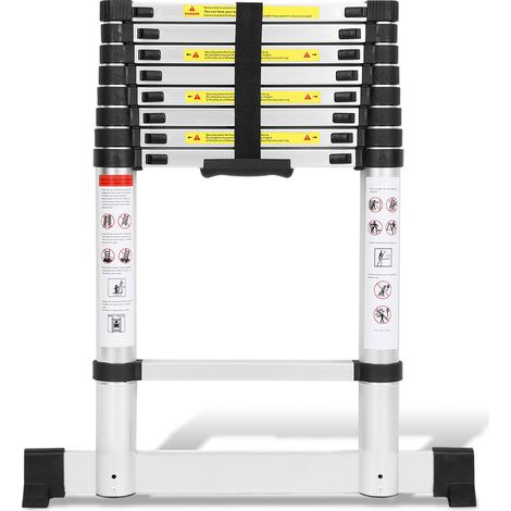 Wolketon Aluminium-Teleskopleiter 2,6 m, gerade Anlegeleiter mit Stabilisator, belastbar bis 150 kg
