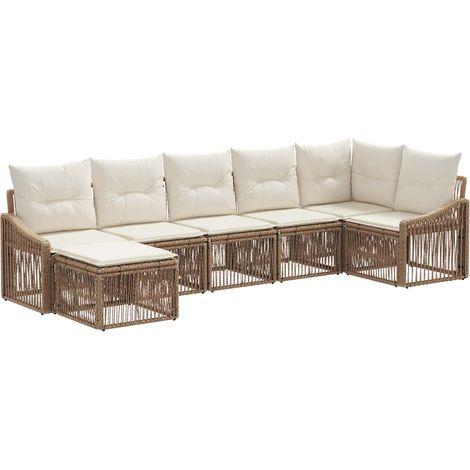 Gartensofa-set 7 pcs Beige Poly-Rattan vidaXL