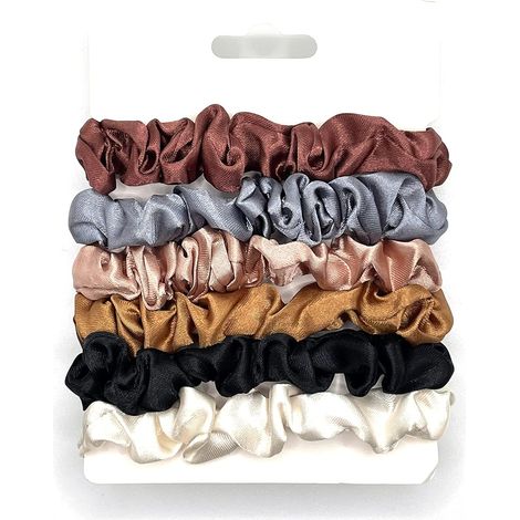 Chouchous pour cheveux, élastiques pour queue de cheval, lot de 6, en satin ou soie doux, colorés ou imprimés, accessoires pour (1/3)