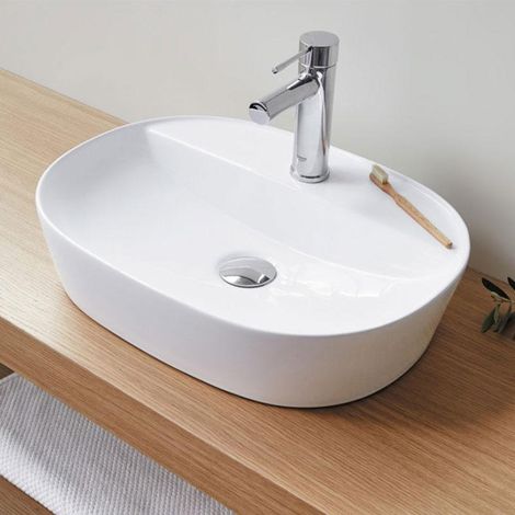 Lavabo blanco brillante sobre encimera cerámico MARINO 50 x 38 cm (1/4)