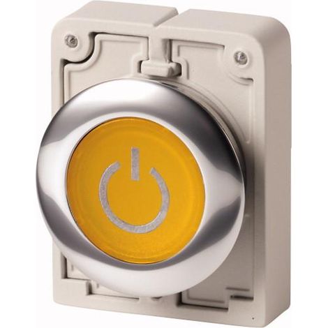Bouton poussoir lumineux 30mm flush a rappel blanc avec inscription EATON M30C-FDL-Y-X162