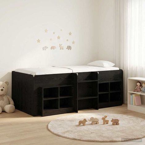 vidaXL Cadre de lit en loft avec armoire avec étagère 3 pc Chêne noir (1/5)