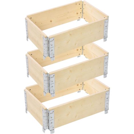 Garronda Carré Potager modulable en Bois Naturel 60x40x20 cm – Jardinière extérieure en palettes, empilable et Pliable, pour Jardin, Plantes, Fleurs, Herbes, Fruits et légumes GD-0141, 3 pièces