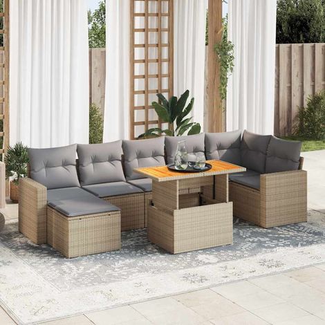 Salon de jardin avec coussins 8 pcs beige résine tressée (1/5)