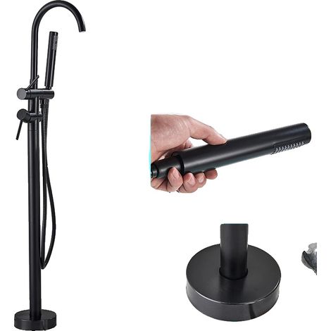 Robinet de bain, design à pattes de lion, douchette incluse, Noir mat (1/2)